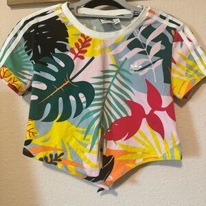 Adidas Multicolor Leaf Print Crop Top